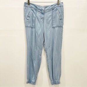 Loft Chambray Cargo Jogger Pants Light Blue 4 Petite